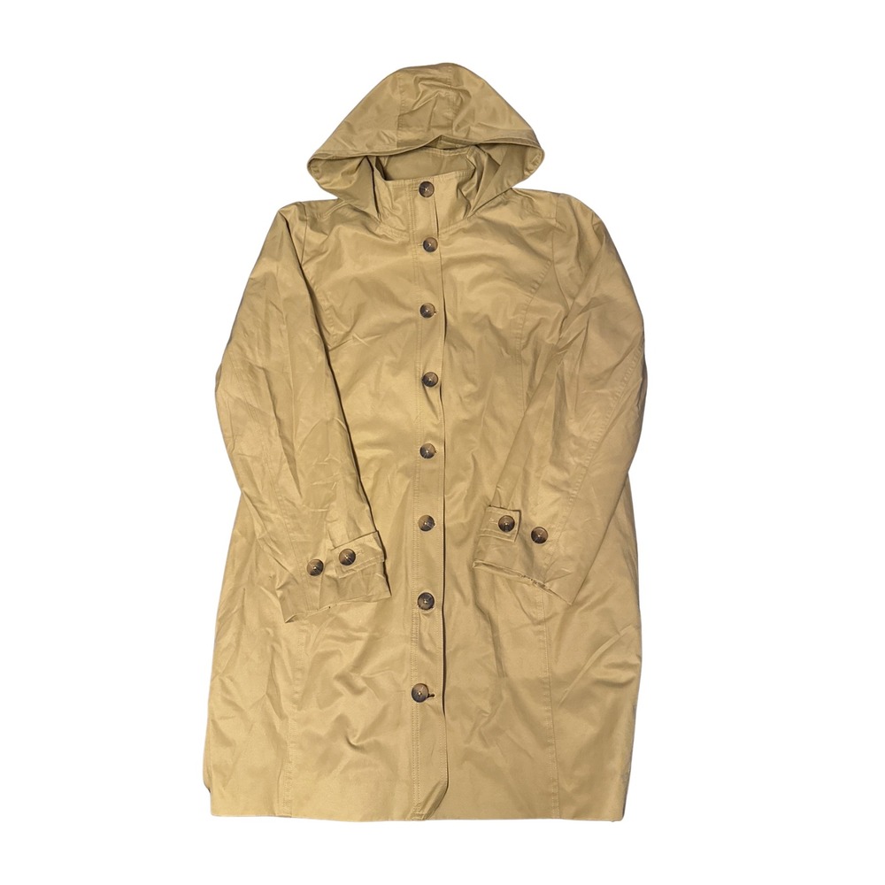 House‎ of Harlow 1960 Women XL Tan Hooded Trench Coat Button Front Mid-Length
